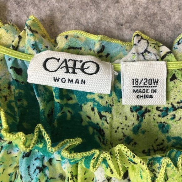 Cato Top 18 20W Green Floral Print Accordion Pleated Short Sleeve Career Casual - Picture 2 of 10